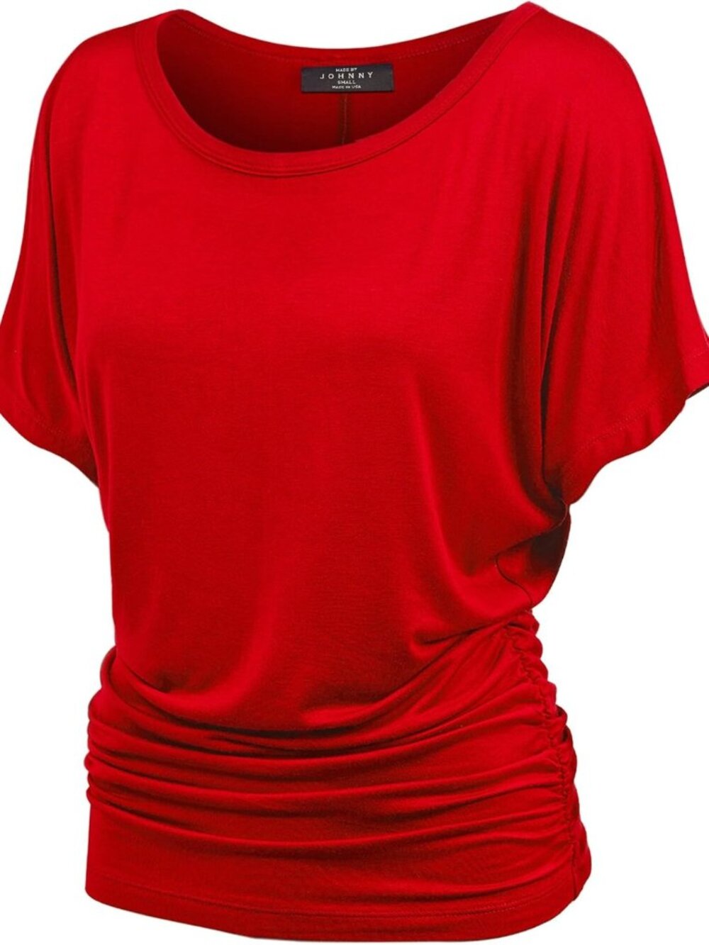 Casual Solid Short Sleeve Boat Neck & V Neck Dolman Top with Side Shirring